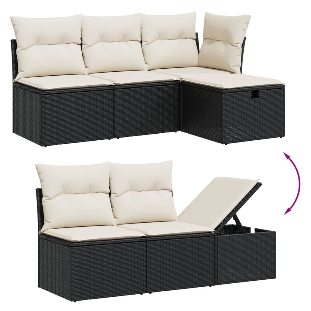 Set Divano da Giardino 6 pz con Cuscini Nero in Polyrattan | homemem39