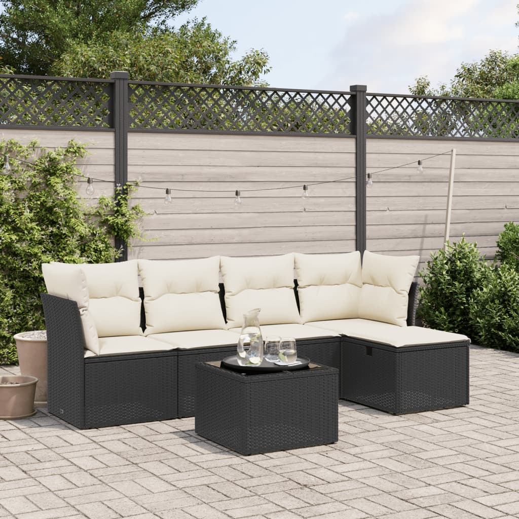 Set Divano da Giardino 6 pz con Cuscini Nero in Polyrattan | homemem39