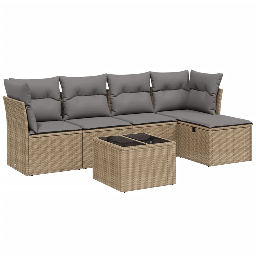 Set Divano da Giardino 6 pz con Cuscini Beige Misto Polyrattan - homemem39