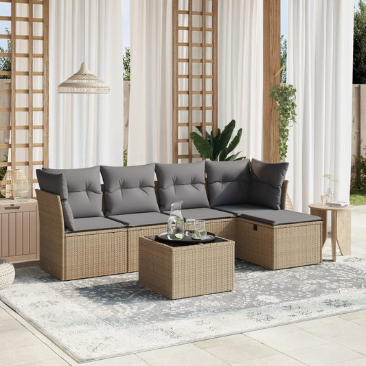 Set Divano da Giardino 6 pz con Cuscini Beige Misto Polyrattan - homemem39