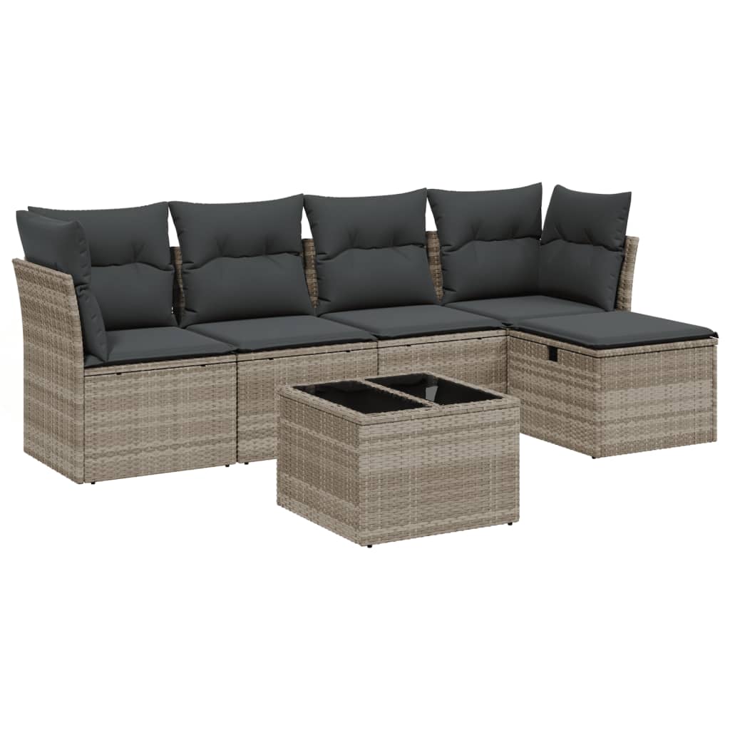 Set Divano da Giardino 6pz con Cuscini Grigio Chiaro Polyrattan - homemem39