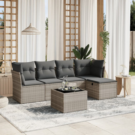 Set Divano da Giardino 6pz con Cuscini Grigio Chiaro Polyrattan - homemem39