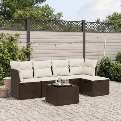 Set Divano da Giardino 6 pz con Cuscini Marrone in Polyrattan - homemem39