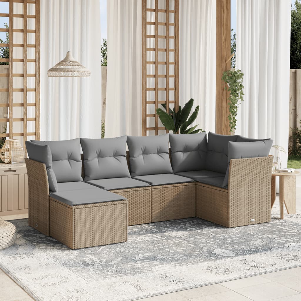 Set Divano da Giardino 6 pz con Cuscini Beige Misto Polyrattan - homemem39
