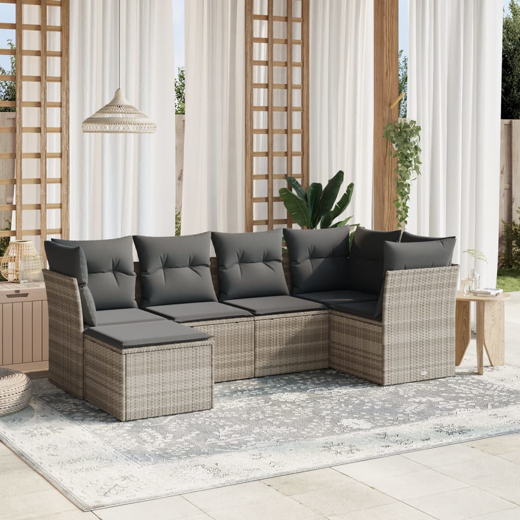 Set Divano da Giardino 6pz con Cuscini Grigio Chiaro Polyrattan - homemem39