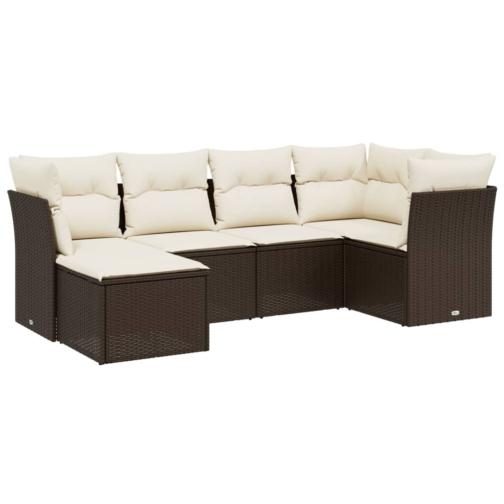Set Divano da Giardino 6 pz con Cuscini Marrone in Polyrattan - homemem39