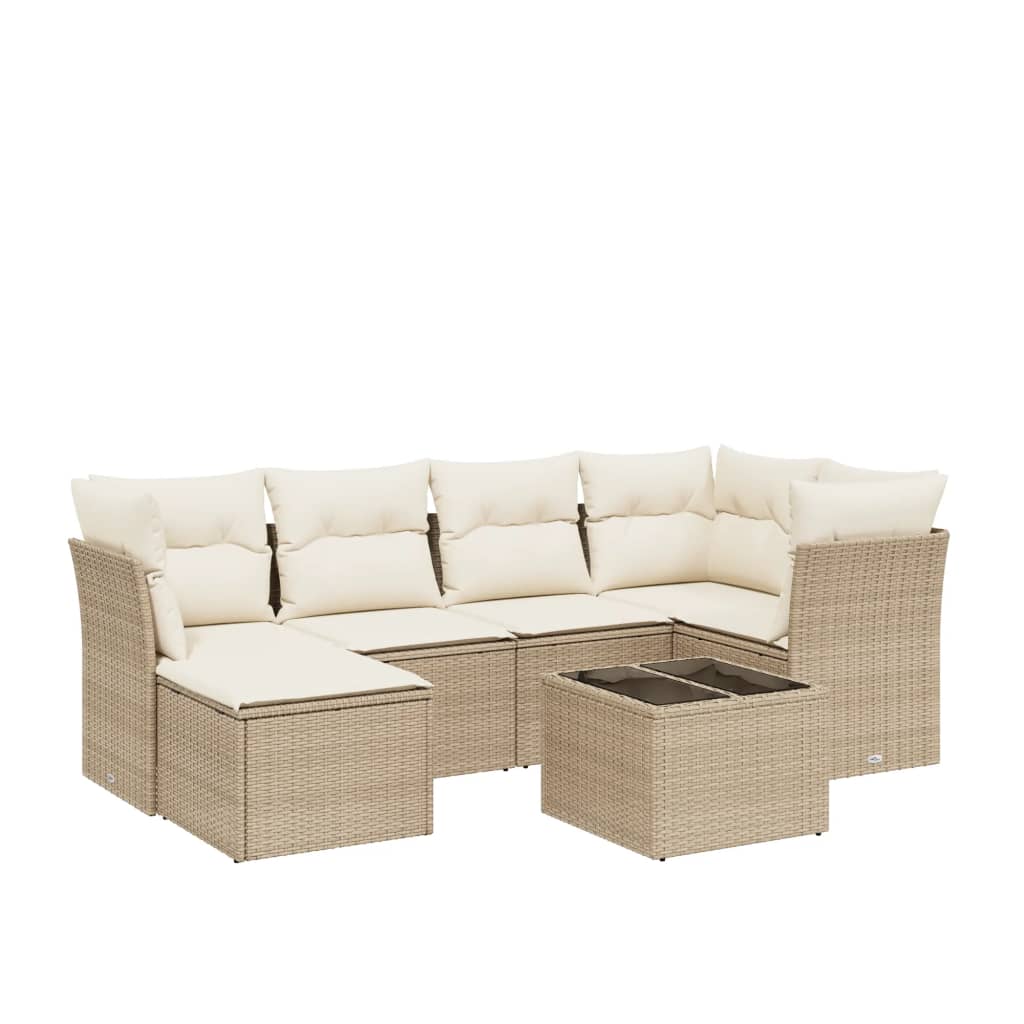 Set Divani da Giardino 7 pz con Cuscini Beige in Polyrattan - homemem39
