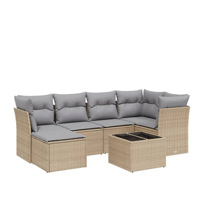 Set Divano da Giardino 7 pz con Cuscini Beige Misto Polyrattan - homemem39