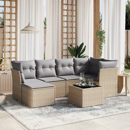 Set Divano da Giardino 7 pz con Cuscini Beige Misto Polyrattan - homemem39