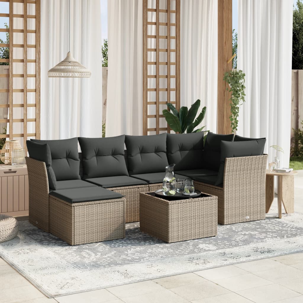 Set Divani da Giardino 7pz con Cuscini Grigio Chiaro Polyrattan - homemem39