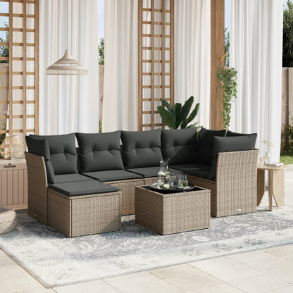 Set Divani da Giardino 7pz con Cuscini Grigio Chiaro Polyrattan - homemem39