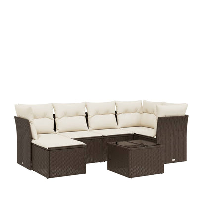 Set Divani da Giardino 7 pz con Cuscini Marrone in Polyrattan - homemem39