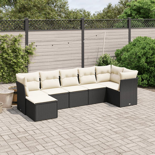 Set Divani da Giardino con Cuscini 7pz Nero Polyrattan - homemem39