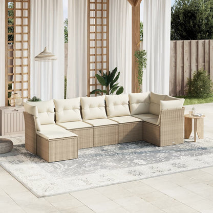 Set Divani da Giardino 7 pz con Cuscini Beige in Polyrattan - homemem39