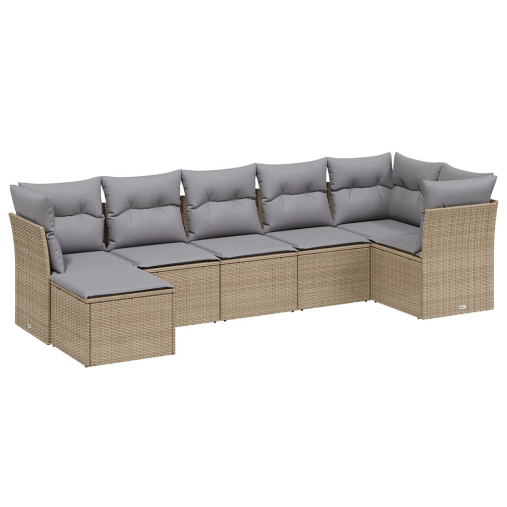 Set Divano da Giardino 7 pz con Cuscini Beige Misto Polyrattan - homemem39