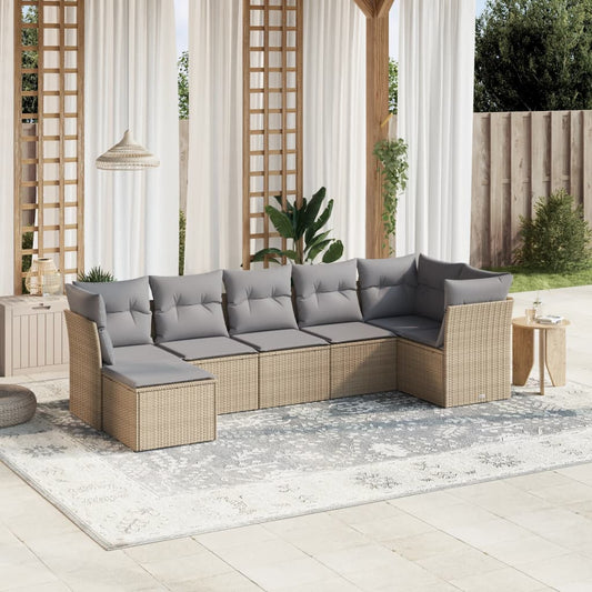 Set Divano da Giardino 7 pz con Cuscini Beige Misto Polyrattan - homemem39