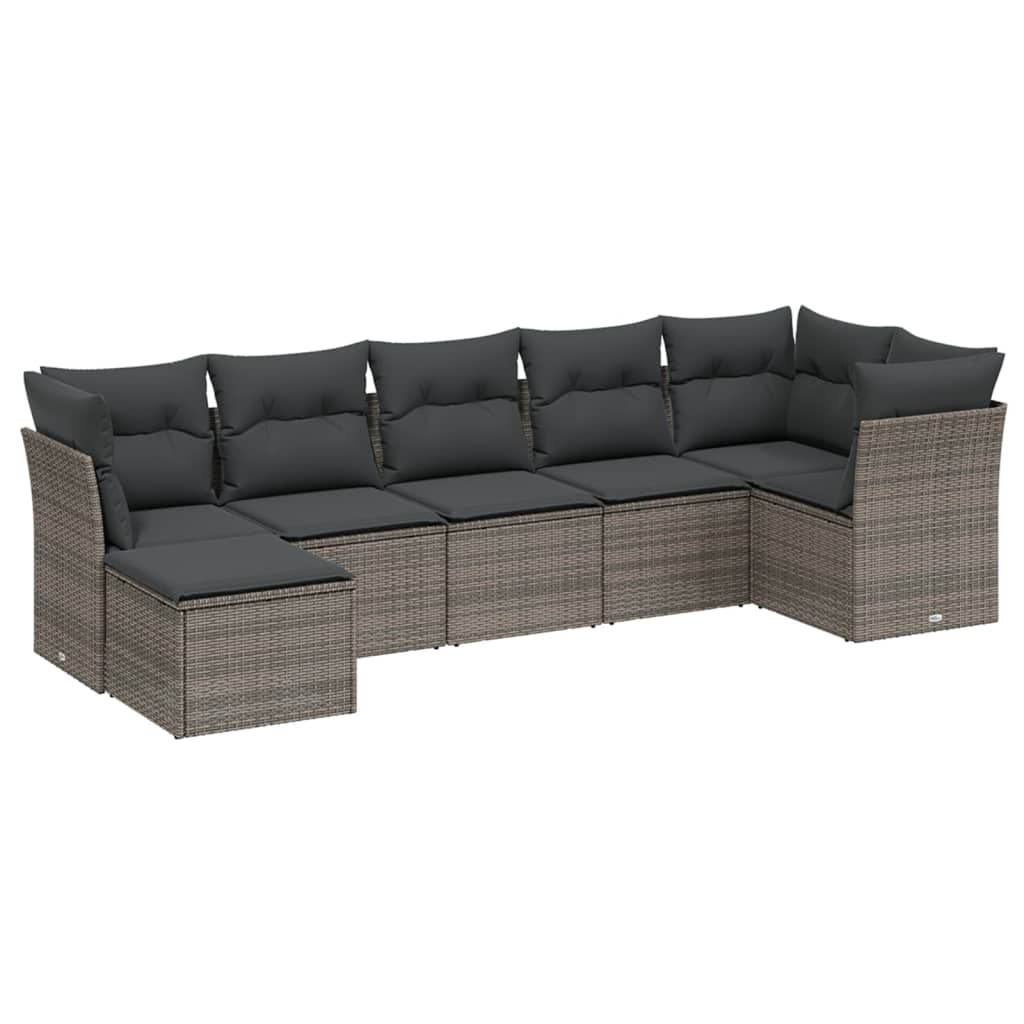 Set Divani da Giardino 7 pz con Cuscini Grigio in Polyrattan | homemem39