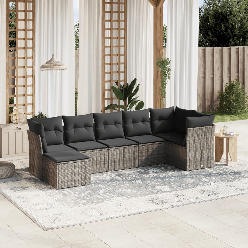 Set Divani da Giardino 7 pz con Cuscini Grigio in Polyrattan | homemem39