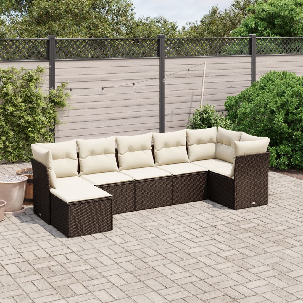 Set Divani da Giardino 7 pz con Cuscini Marrone in Polyrattan - homemem39