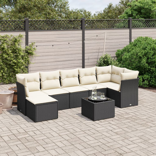 Set Divani da Giardino con Cuscini 8 pz Nero in Polyrattan - homemem39