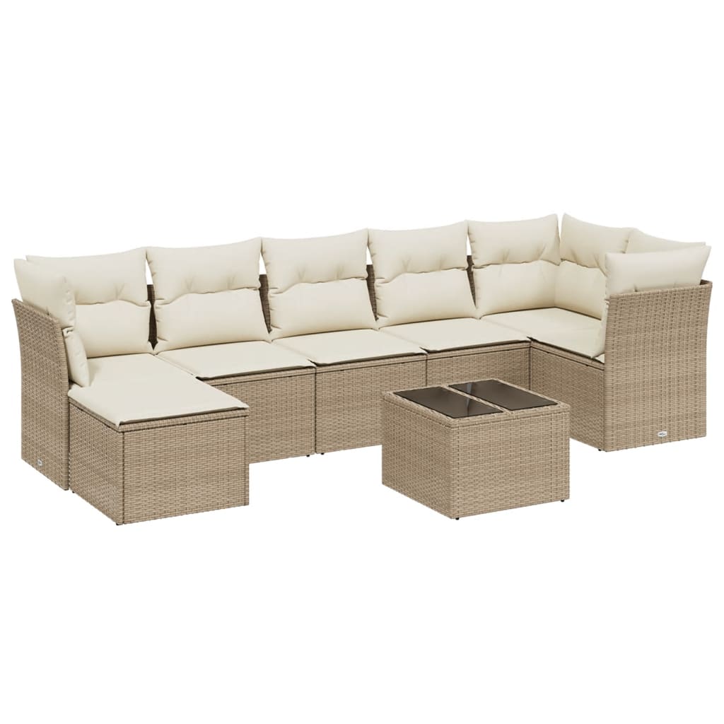 Set Divano da Giardino 8 pz con Cuscini Beige in Polyrattan | homemem39