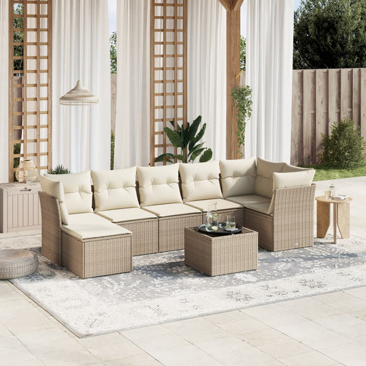 Set Divano da Giardino 8 pz con Cuscini Beige in Polyrattan - homemem39
