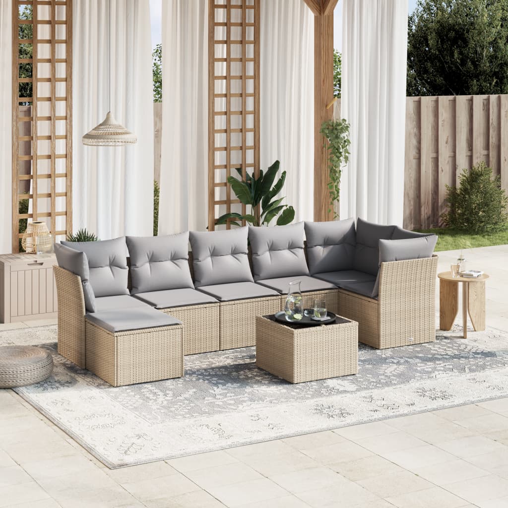 Set Divano da Giardino 8 pz con Cuscini Beige Misto Polyrattan - homemem39