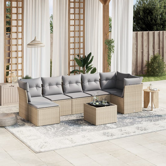 Set Divano da Giardino 8 pz con Cuscini Beige Misto Polyrattan - homemem39