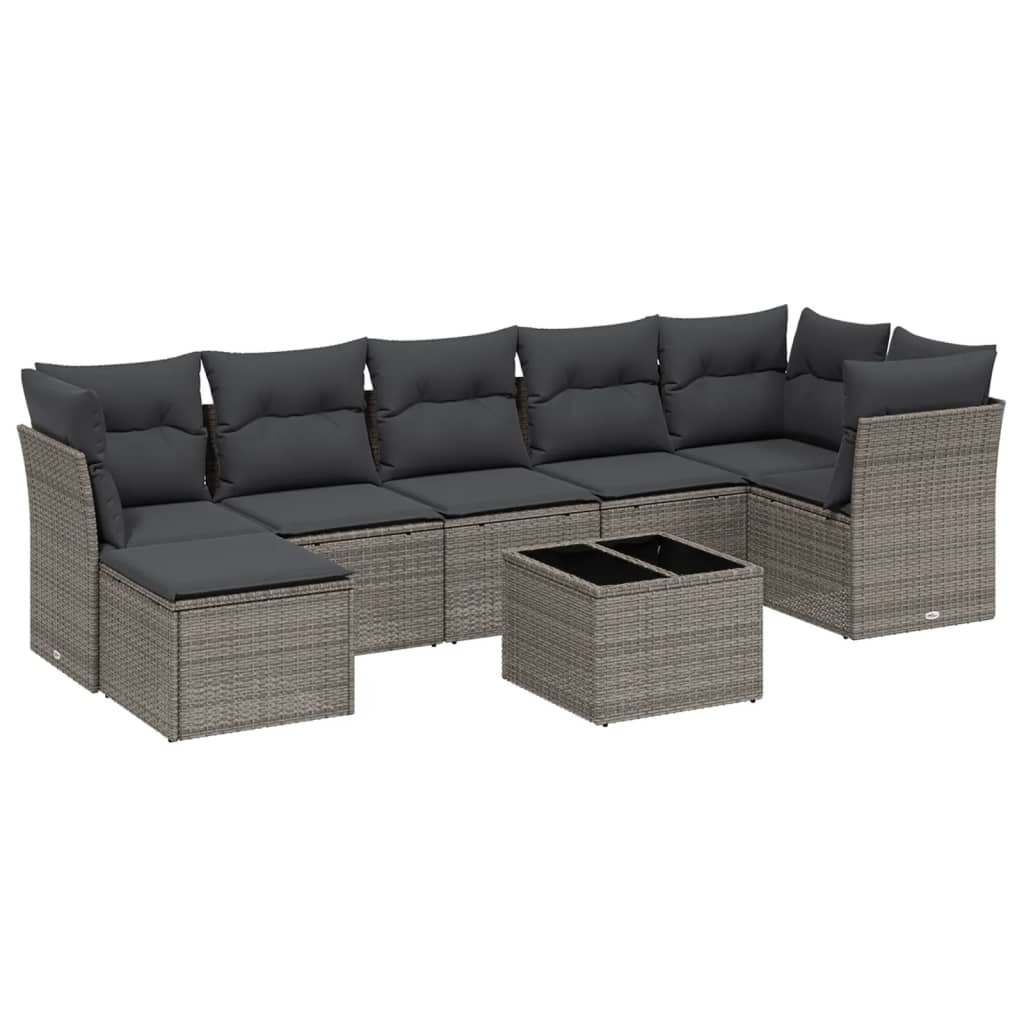 Set Divano da Giardino 8pz con Cuscini Grigio Chiaro Polyrattan - homemem39