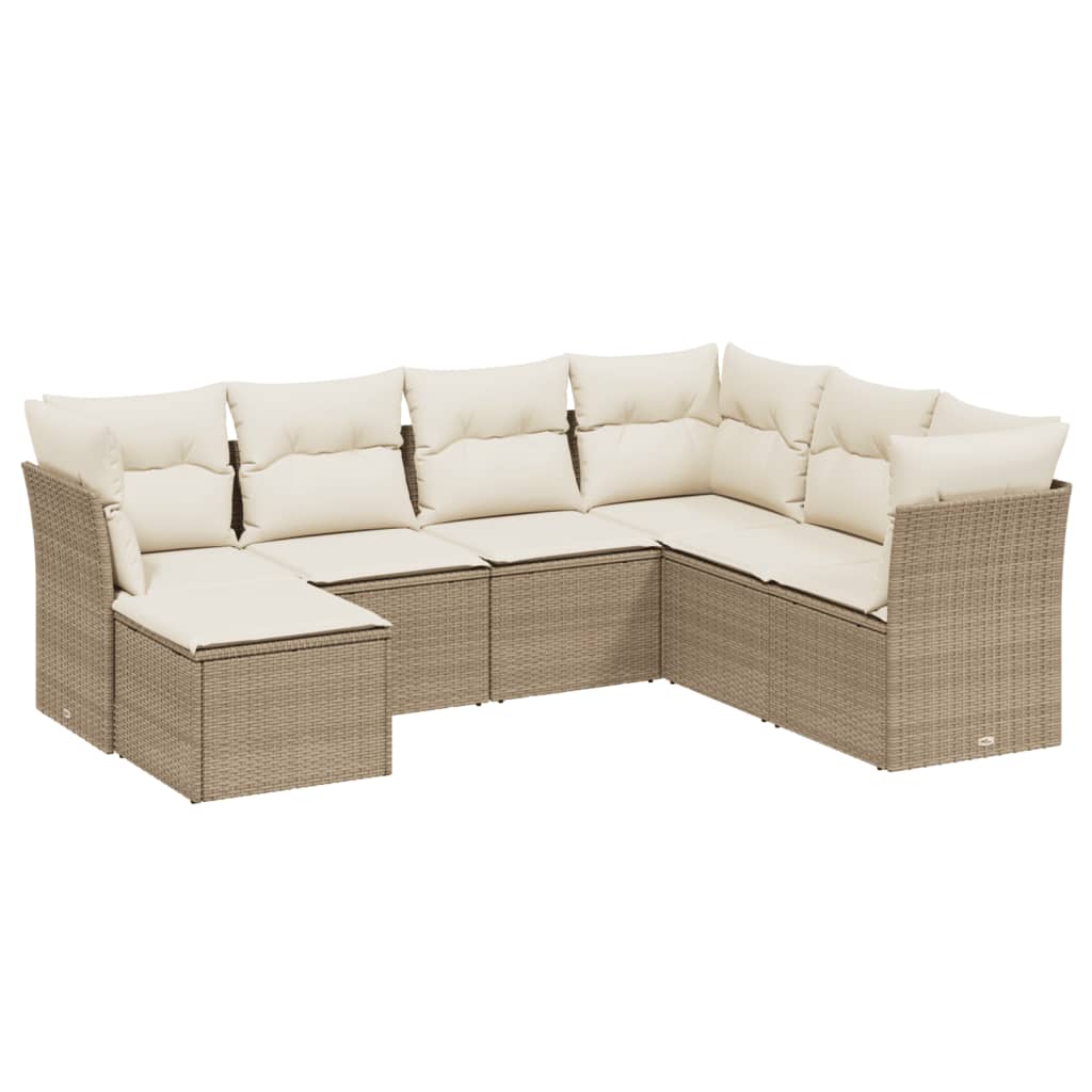 Set Divani da Giardino 7 pz con Cuscini Beige in Polyrattan | homemem39