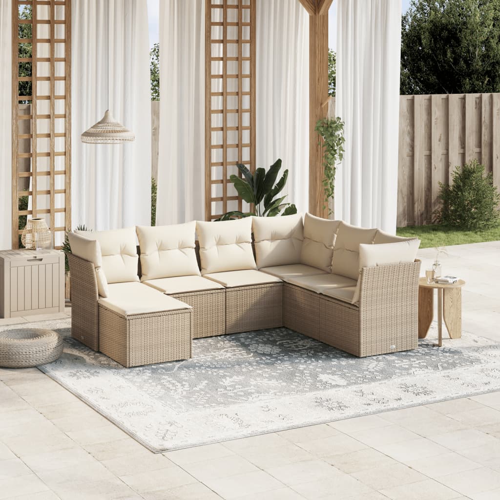 Set Divani da Giardino 7 pz con Cuscini Beige in Polyrattan - homemem39