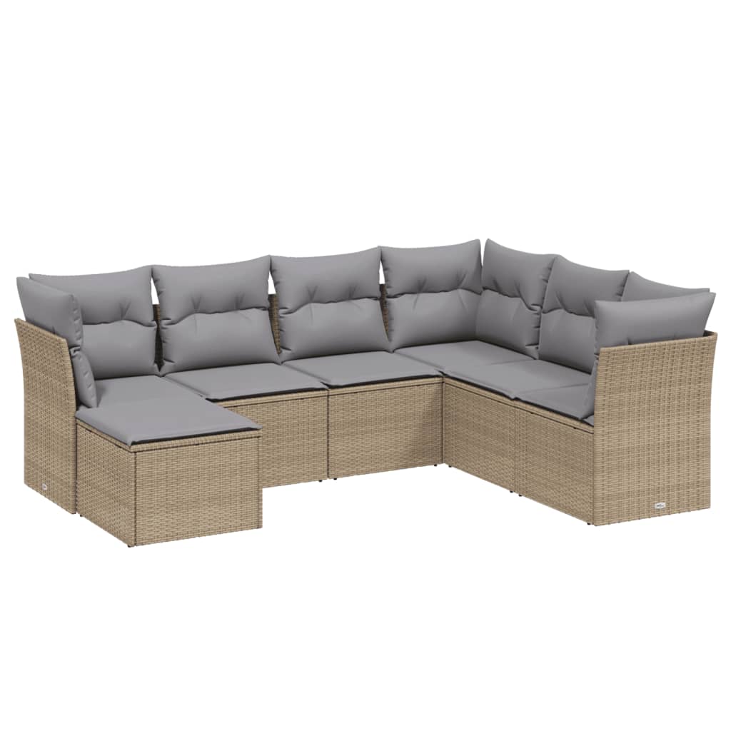Set Divano da Giardino 7 pz con Cuscini Beige Misto Polyrattan - homemem39