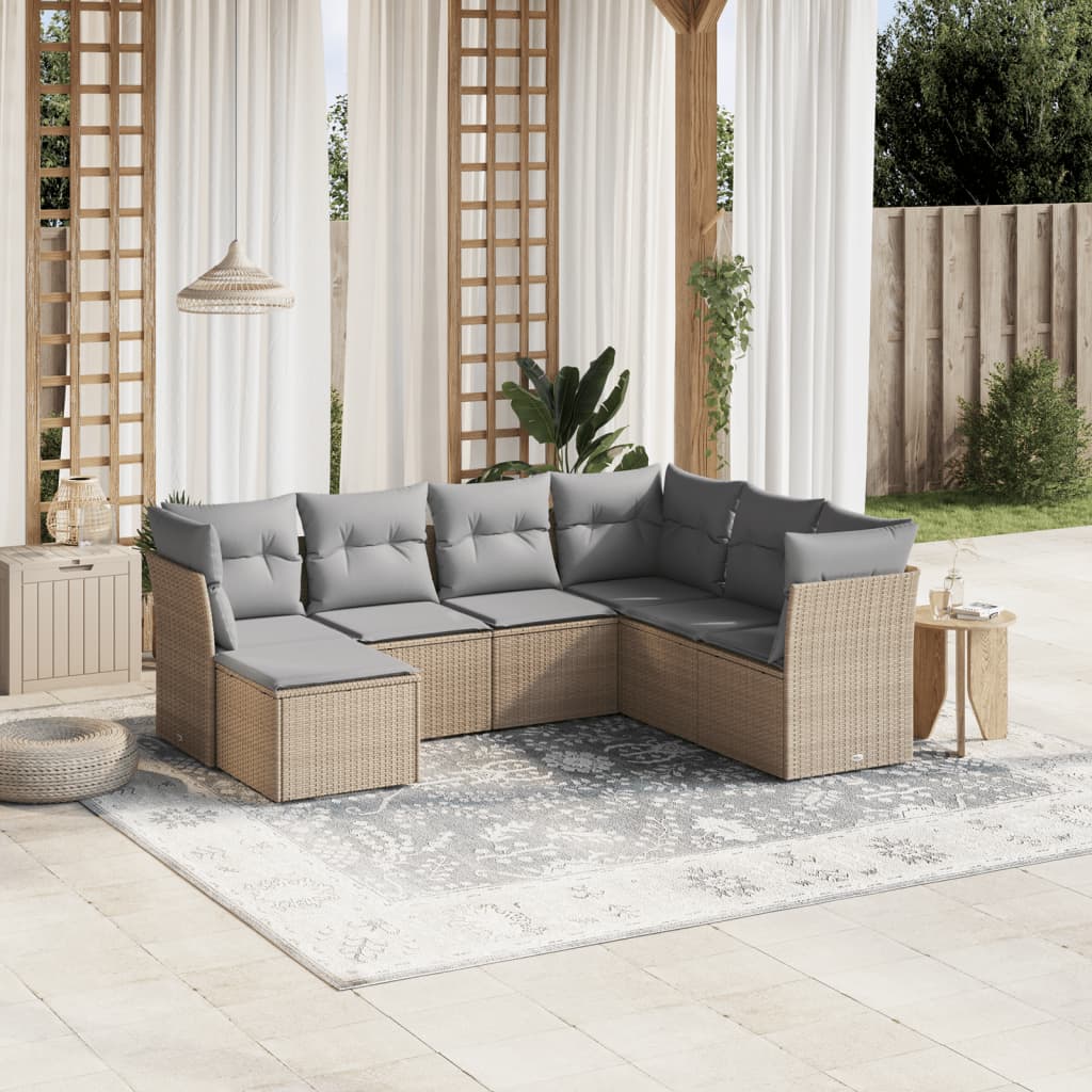 Set Divano da Giardino 7 pz con Cuscini Beige Misto Polyrattan - homemem39