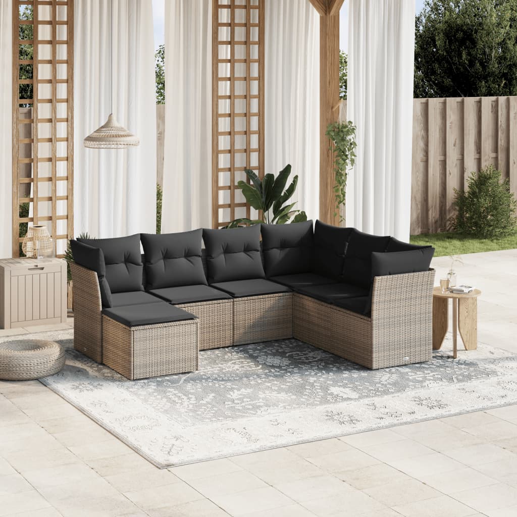 Set Divani da Giardino 7 pz con Cuscini Grigio in Polyrattan | homemem39