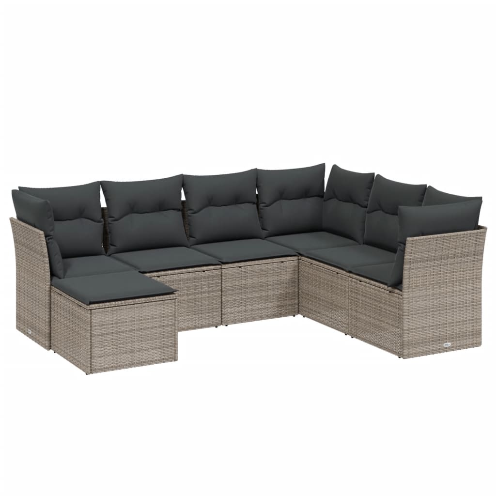 Set Divani da Giardino 7pz con Cuscini Grigio Chiaro Polyrattan - homemem39
