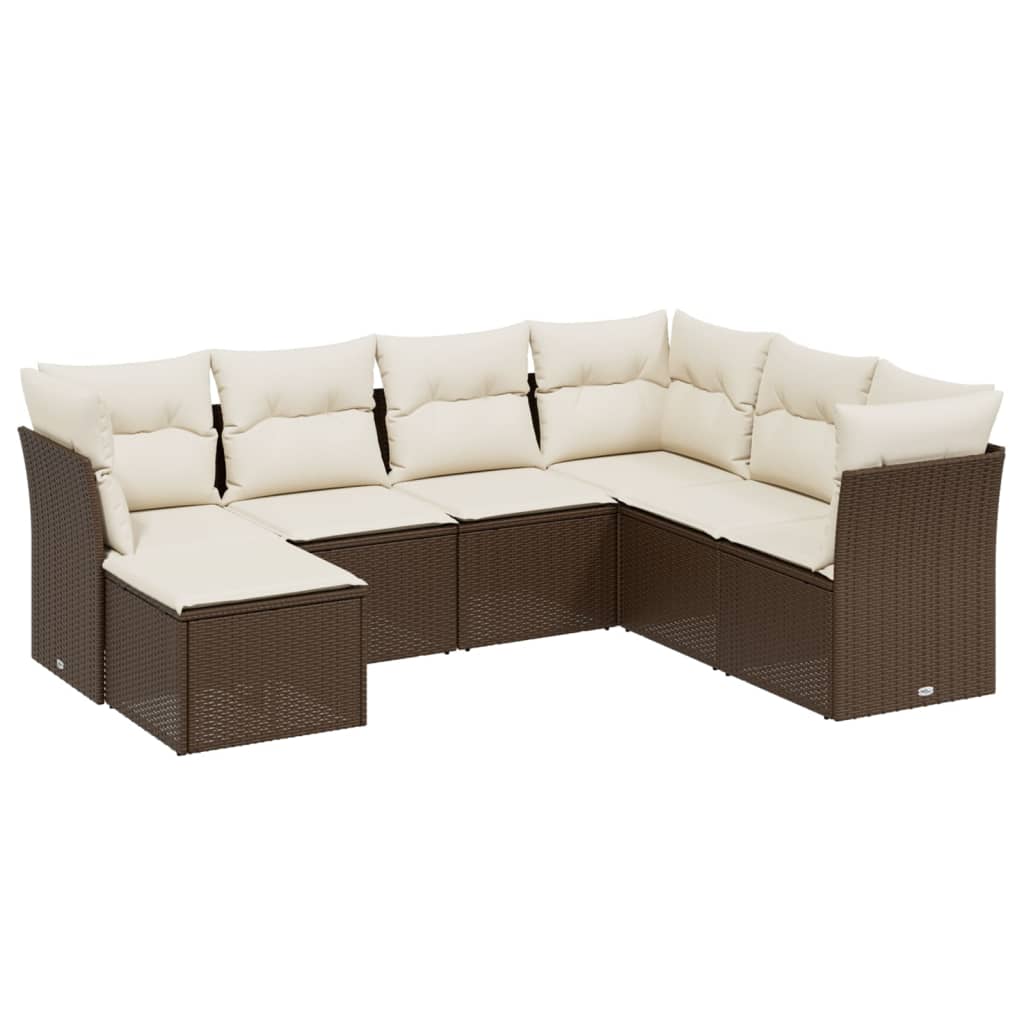 Set Divani da Giardino 7 pz con Cuscini Marrone in Polyrattan - homemem39