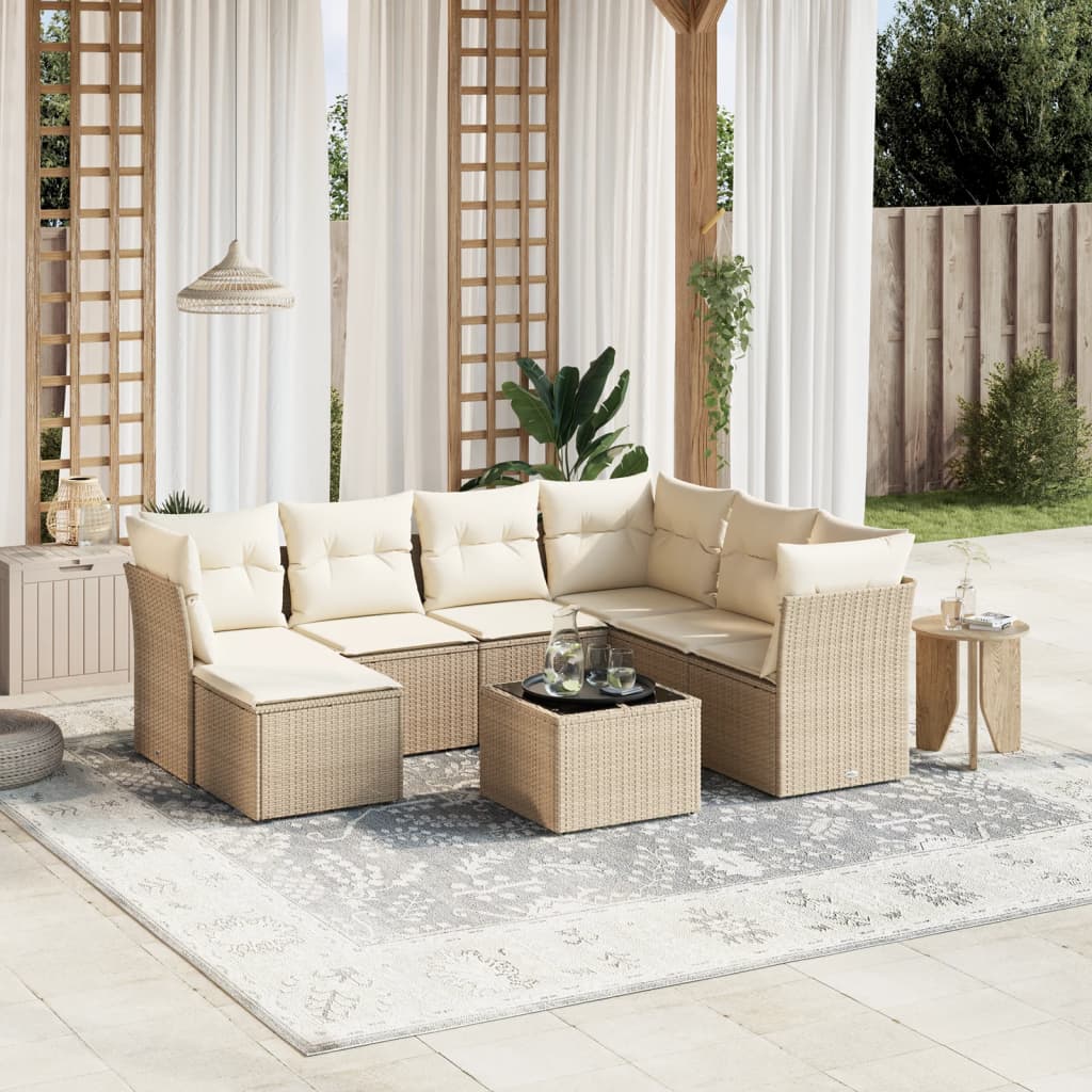 Set Divano da Giardino 8 pz con Cuscini Beige in Polyrattan - homemem39