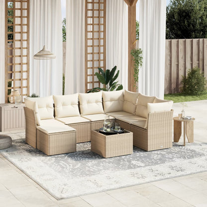 Set Divano da Giardino 8 pz con Cuscini Beige in Polyrattan - homemem39