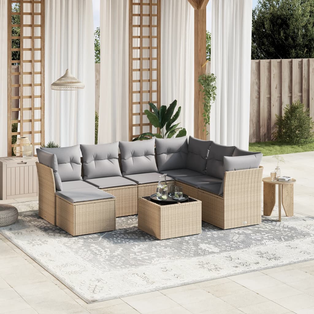 Set Divano da Giardino 8 pz con Cuscini Beige Misto Polyrattan - homemem39