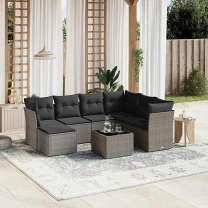Set Divano da Giardino 8 pz con Cuscini Grigio in Polyrattan | homemem39