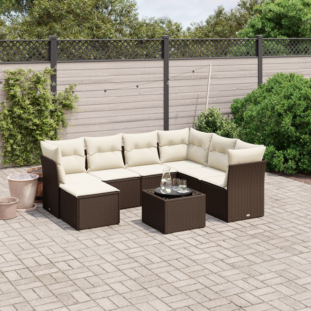 Set Divani da Giardino 8 pz con Cuscini Marrone in Polyrattan - homemem39
