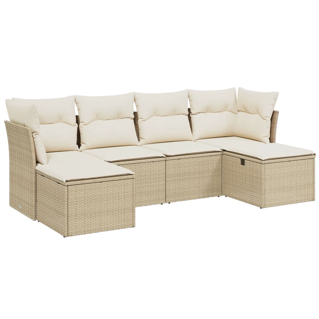 Set Divano da Giardino 6 pz con Cuscini Beige in Polyrattan - homemem39