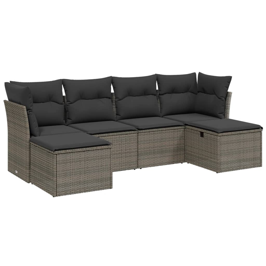 Set Divano da Giardino 6 pz con Cuscini Grigio in Polyrattan | homemem39