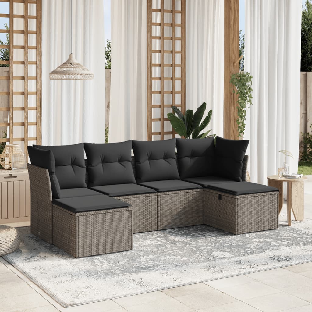 Set Divano da Giardino 6 pz con Cuscini Grigio in Polyrattan | homemem39