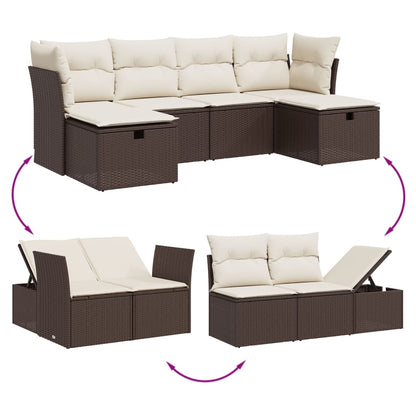 Set Divano da Giardino 6 pz con Cuscini Marrone in Polyrattan - homemem39