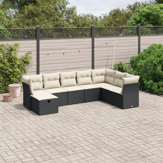 Set Divani da Giardino con Cuscini 8 pz Nero in Polyrattan - homemem39