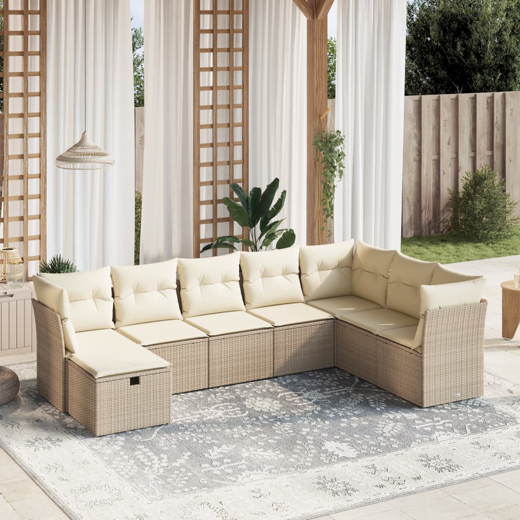 Set Divano da Giardino 8 pz con Cuscini Beige in Polyrattan - homemem39