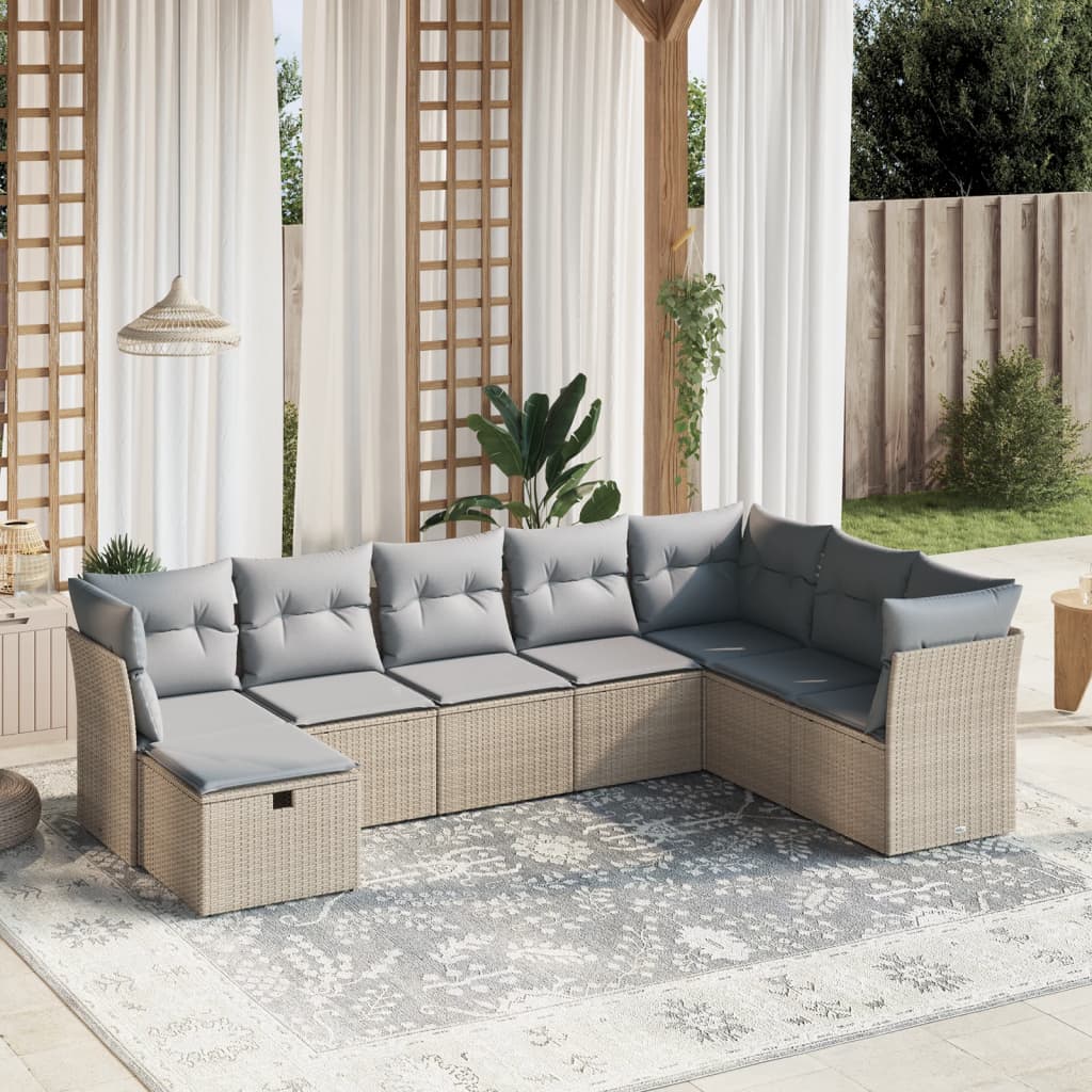 Set Divano da Giardino 8 pz con Cuscini Beige Misto Polyrattan - homemem39
