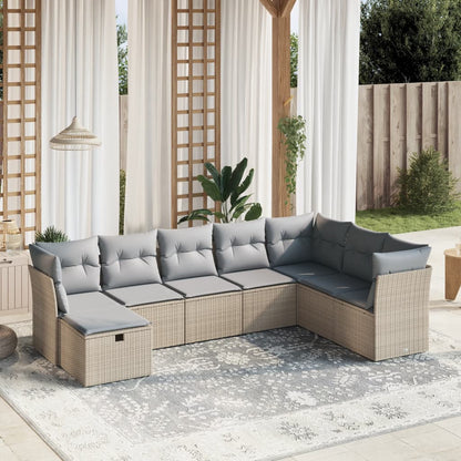 Set Divano da Giardino 8 pz con Cuscini Beige Misto Polyrattan - homemem39