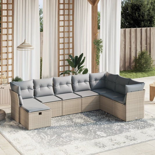 Set Divano da Giardino 8 pz con Cuscini Beige Misto Polyrattan - homemem39